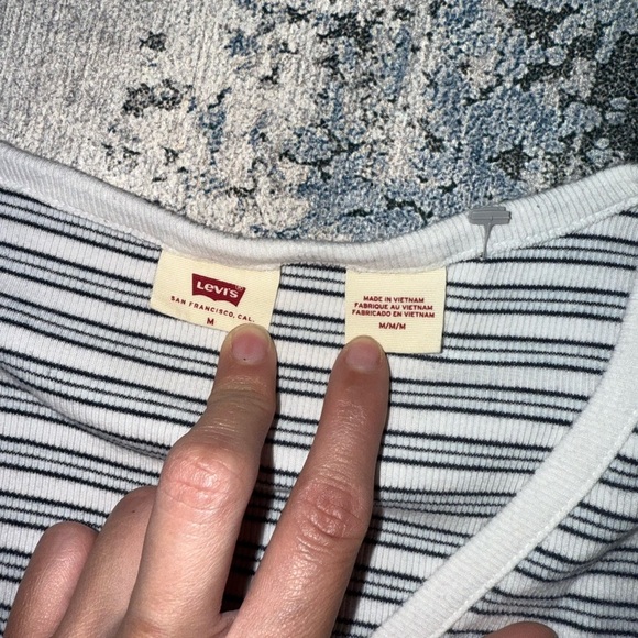 Levi's Navy Blue and White Striped Crop T-Shirt - Picture 2 of 7